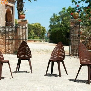 Silla Hueca Moderna de Acero Corten Resistente a la Oxidación con Diseño de Vetas de Hoja para Exteriores, Asiento para Jardín, Patio, Escuela, Resort, Diseño de Paisajes - Product Image 6