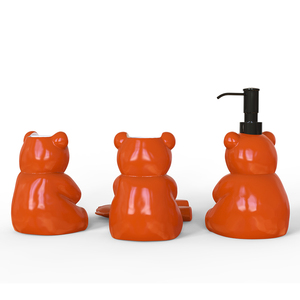 Accessori personalizzati per il bagno dell'hotel grazioso orsacchiotto <span class=keywords><strong>arancione</strong></span> ceramico animale schiuma di sapone liquido dispenser piatto da 4 pezzi - Product Image 5
