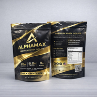 Sachet refermable personnalisé avec logo, qualité alimentaire, pour poudre de protéines de lactosérum, 1kg 2kg, emballage plastique Ziplock, pochette souple verticale
