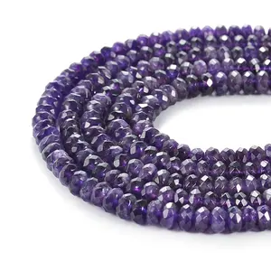 Wholesale Loose Natural Stone Beads A Grade Amethyst Faceted Rondelle Bracelet Beads For Jewelry Making