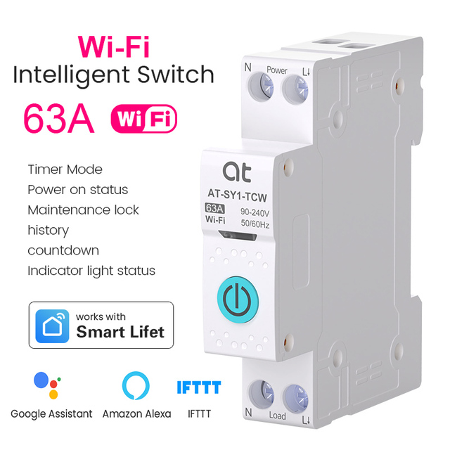 Mini Wifi Smart Switch AT-SY1-TCW Low-voltage Miniature Circuit Breaker 1P 1-63a Adjustable Switch Wifi Mcb