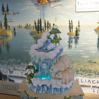 Statue d'intérieur en résine artisanale avec cascade, ours polaire, montagne enneigée, peinte à la main, éclairage écologique et boule roulante animale