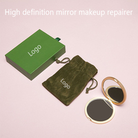 Miroir de maquillage compact en métal de haute qualité, double face avec fonction grossissante, logo personnalisé, couleur dorée unie, article cadeau de poche
