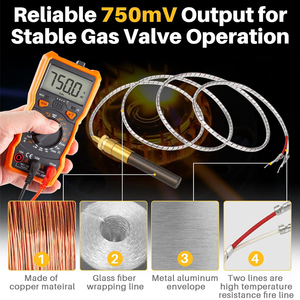 Sensor Termopar de 24 Pulgadas Resistente a la Temperatura, 750mv, para Chimenea - Product Image 4