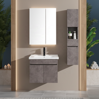 Armoire de salle de bain murale en MDF de conception italienne avec lavabo en résine et miroir LED, résistante à l'eau et durable