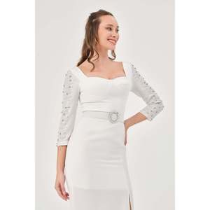 DANS Pull décontracté écru pour femme, motif uni, épaisseur standard, col rond, manches longues, tailles 38-42 - Product Image 4