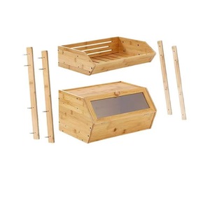 <b>Bamboo</b> Wood Bread Box Double Layer Flip Top Storage Kitchen Bakery Fruit Dessert <b>Container</b> Natural Color Rectangle Solid Wood - Product Image 3