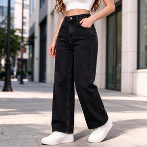 Jean droit noir taille haute avec détails contrastants <span class=keywords><strong>pour</strong></span> femme – Idéal <span class=keywords><strong>pour</strong></span> les sorties automnales - Product Image 2