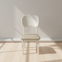 Chaise de salle à manger en bois massif avec cadre renforcé et épaissi, dossier en cuir, style luxe léger, simple et moderne, mobilier de maison blanc
