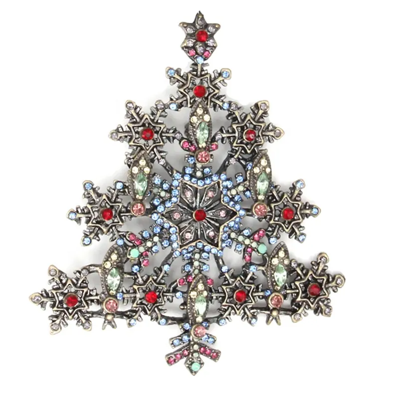 Moda klasik Rhinestone noel ağacı broş yılbaşı dekoru broş Pin