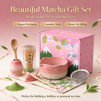 Ensemble de fouets à matcha en bambou Chasen personnalisé, bol en céramique rose, le meilleur cadeau pour marque privée, directement de l'usine