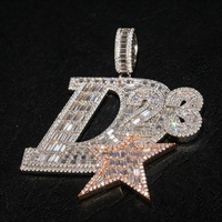 Pendentif Moissanite en Argent 925 de 2,5 pouces, style Hip Hop, avec lettres et étoiles à cinq branches, taille Baguette et Princess, pour Hommes, passe le testeur de diamant