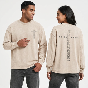 เสื้อยืดแขนยาวโอเวอร์ไซส์ผู้ชาย ผ้าคอตตอนเจอร์ซีย์ ลวดลายพระคัมภีร์ พิมพ์ลายลำลอง สตรีทแวร์ คอกลม ถักลายตัวอักษร - Product Image 1