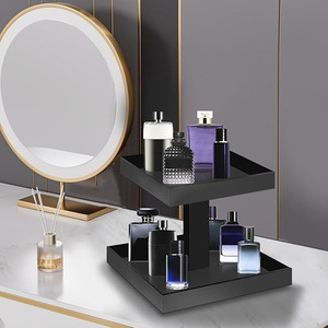Black Perfume Organizer for Men - 2 Tier Acrylic Cologne <b>Rack</b> Organizer for Men Rectangular Vanity Storage with Sturdy Design - Product Image 3