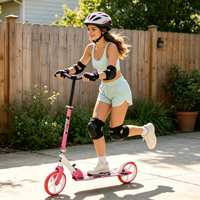 Trottinette pliable rose à 2 grandes roues, hauteur réglable, trottinette à pousser non électrique, légère et portable, trottinette de ville