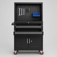 Armoire à outils mobile professionnelle à 2 tiroirs avec panneau perforé, système de rangement de garage haute capacité, boîte à outils industrielle noir mat