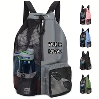 Sac à dos de sport pliable en nylon et polyester avec cordon de serrage, poche filet pour vêtements mouillés, sac de plage en filet avec logo, sac de natation en filet