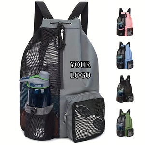 Tùy Chỉnh Nylon Có Thể Gập Lại Lưới Polyester Phòng Tập Thể Dục Dây Kéo Ba Lô Túi Ướt Túi Lưới Lưới Túi Bãi Biển Với Logo Bơi Lưới Túi - Product Image 2