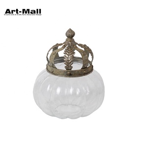 Navidad Venta caliente forma de la calabaza tarro de cristal de <span class=keywords><strong>caramelo</strong></span> con forma de corona tapa - Product Image 1