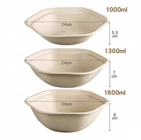 Bol à salade hexagonal en bagasse compostable et biodégradable de 750 ml, 1000 ml, 1300 ml, 1700 ml avec couvercle en plastique PP, logo personnalisé, marque HXH