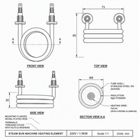 Élément chauffant OEM pour cuiseur à pains 1,5 kW 220 V SS304, serpentin compact à triple boucle pour armoire chauffante à 35 grilles, pièces de rechange 85 mm