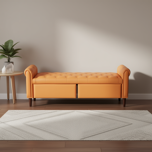 Sgabello Multifunzionale con Contenitore in Pelle PU Arancione, Arredamento per Casa e Soggiorno, Pouf - Product Image 2