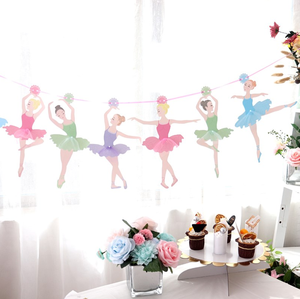 Banderas de papel con tema de bailarina, carteles, guirnalda para niños, niñas, un fondo de fiesta de cumpleaños, suministros de decoración de pared de habitación - Product Image 5