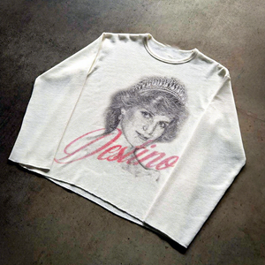 T-shirt personalizzata in <span class=keywords><strong>maglia</strong></span> waffle termica con strass effetto lavato, 100% cotone, stampa grafica graffiti, manica lunga - Product Image 3