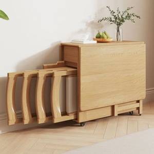 <span class=keywords><strong>Tavolo</strong></span> da Pranzo <span class=keywords><strong>Pieghevole</strong></span> in Legno Massello dal Design Moderno, Combinazione Multifunzionale di <span class=keywords><strong>Tavolo</strong></span> e Sedie Mobili - Product Image 1