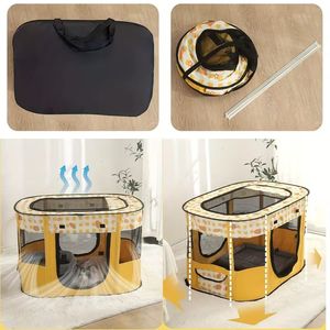 Portable Foldable <b>Cat</b> Playpen Pet Exercise <b>Kennel</b> Indoor <b>Outdoor</b> Pet Gate with Mesh Panels Carrying Handle - Product Image 3