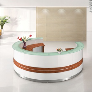 Hotel Modern Design Wood Beauty Salon Counter Front Desk <b>Table</b> <b>White</b> Reception Office Desk - Product Image 2