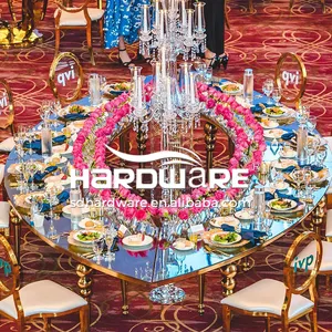 Dubai mobilya lüks altın paslanmaz çelik yemek masası tasarım düğün masa