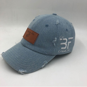 Casquette de baseball en denim personnalisée avec patch en cuir pour hommes - Product Image 3