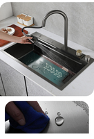 Évier de cuisine Tiktok avec écran numérique LED, robinet de cuisine moderne à touches de piano, acier inoxydable 304, évier de cuisine intelligent noir