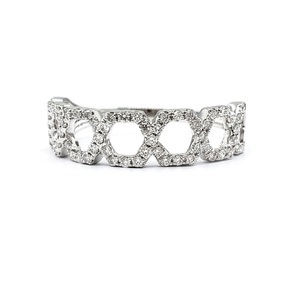 Bague de mariage classique en or blanc massif 18 carats avec pavé de diamants véritables pour femme, idéale pour les fêtes - Expédition directe depuis Hong Kong - Product Image 1
