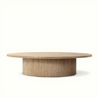 Table basse ronde RH MULHOLLAND, bois massif avec base cylindrique cannelée, table centrale moderne minimaliste