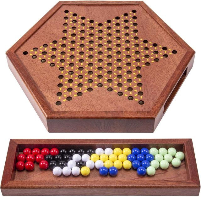 Customized Wholesale Solid Wood Board Games Wooden 12.5 Inches Chinese Checkers With Marbles Chinese Checker Game With Drawer