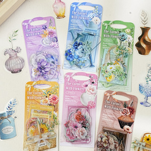 20 pegatinas PET por paquete, serie de esquinas florales ocultas, tema de arreglos florales, pegatinas decorativas hechas a mano - Product Image 3