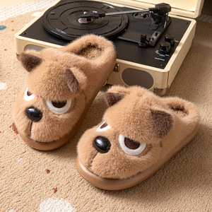 Cartoon Stuffed Plush Couple <b>Slippers</b>, Big Eye Wolf Dog Warm Winter Shoes for Indoor & Outdoor Cross-border Trade - Product Image 4