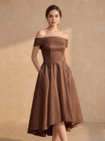 Robe de soirée pour femme, robe de mariée, robe de bal, robe formelle à épaules dénudées pour femme, robe de bal courte en satin coupe trapèze grande taille