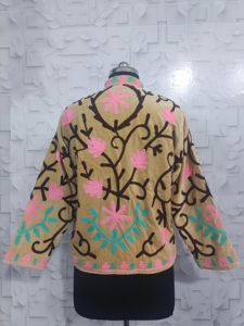 Elegant Handcrafted Short Quilted Velvet Winter Jacket with Exquisite Floral Embroidery Reversible & Breathable Design Cotton - Product Image 2