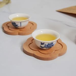 Wooden Flower Shaped Coaster <b>Set</b> With Stand For <b>Tea</b> Cup Heat Insulation Home Living Room Use - Product Image 3