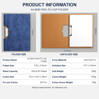 Porte-documents A4 Premium en PU effet peau, pliable à 360 degrés, avec clip chromé, capacité 90 feuilles