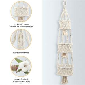 <span class=keywords><strong>Petit</strong></span> Panier En Coton De Rangement Mural Suspensión Para Plantas Corbeille Fruits A 3 Niveaux Accrocher Au Porte - Product Image 4