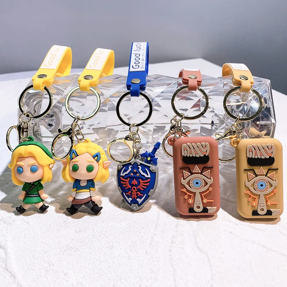 Bán nóng huyền thoại của Zelda hơi thở của con cú Hoang Dã lá chắn Keychain mềm nhựa hình chơi game phụ kiện