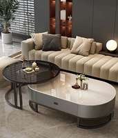 Table basse et table d'appoint combinées en pierre frittée de luxe, avec structure en métal moderne et acier inoxydable, pour salon et mobilier de maison