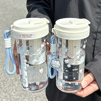 Bouteille d'eau avec imprimé chat mignon, sans BPA, en plastique, avec paille et infuseur à thé