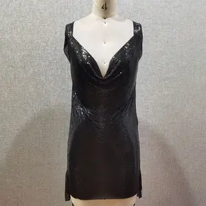 2021 फैशन जिपर डिजाइन काले धातु जाल पोशाक