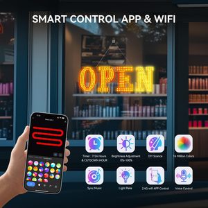 Open Sign 36x12 In <b>Led</b> Lighted With App And Remote Control For Commercial Use - Product Image 2