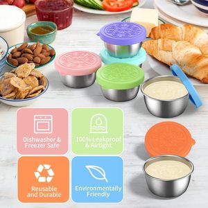 Conteneur à sauce pour salade en acier inoxydable 304 étanche <span class=keywords><strong>avec</strong></span> couvercle Petits gobelets à sauce pour le déjeuner Conteneurs à sauce métalliques - Product Image 4